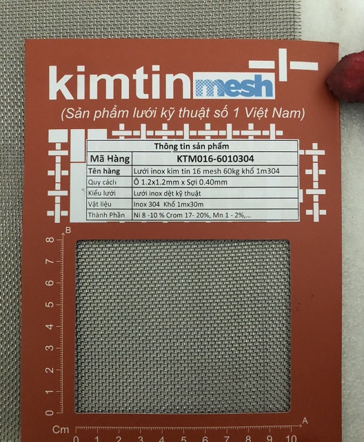 Lưới inox 16 mesh Kim Tín 304 ô 1.2x1.2mm sợi 0.4mm